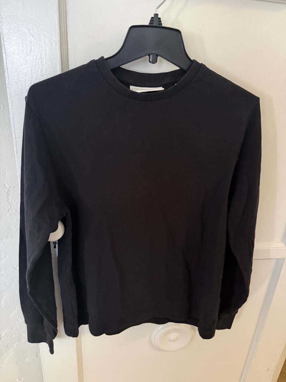 FRAME Long Sleeve Crew Neck Cotton Shirt Black